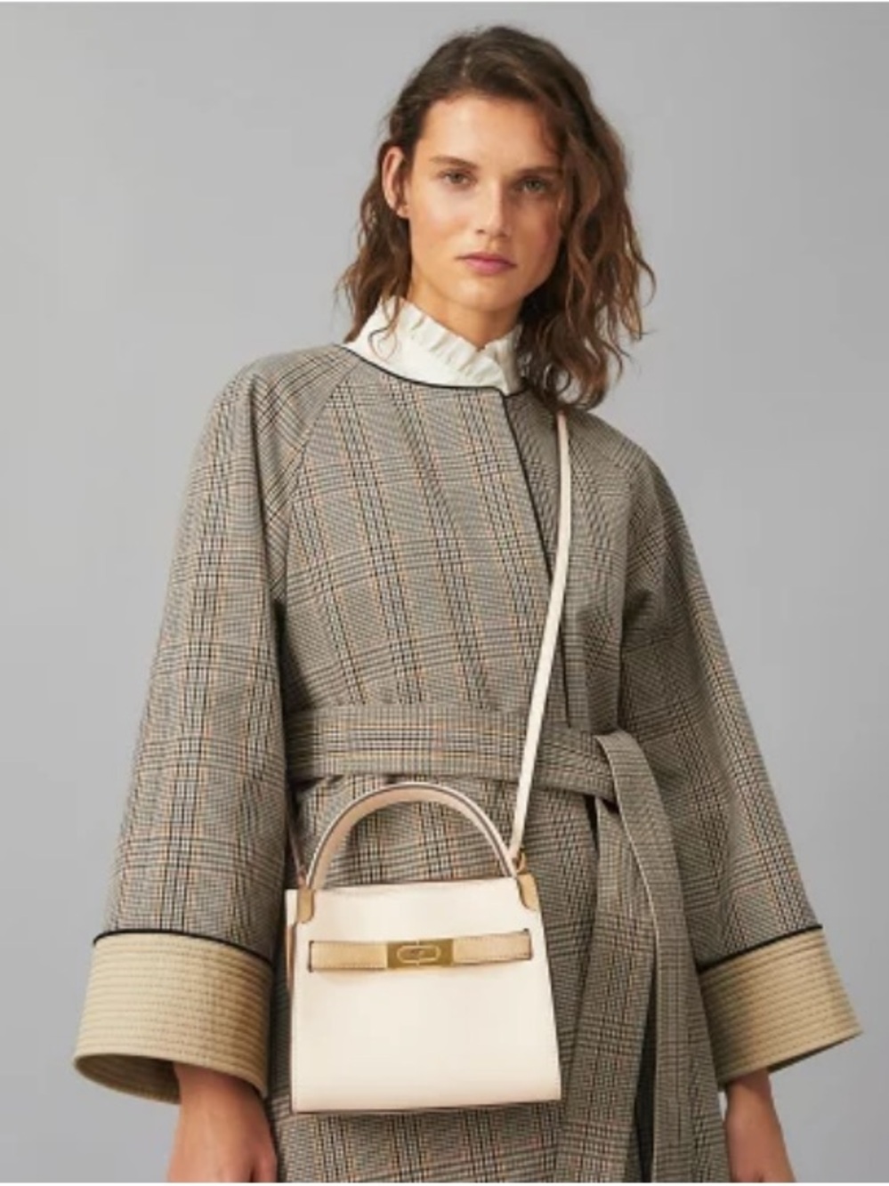 Cream Top-Handle Women’s Handbag with Gold Accents Tory Burch Double Lee Radziwi - Picture 3 of 7